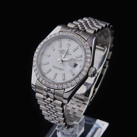IVEVAR Date-Just Iced Out Watch - Dual Tone Diamond Roman Dial Men's Watch