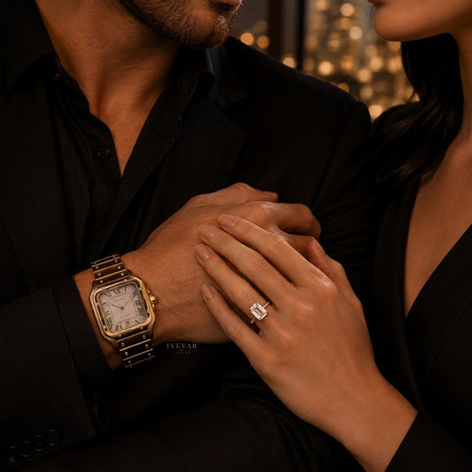 Elite Sport Collection Performance Watch Emerald Cut Diamond Solitaire Ring Gift Set