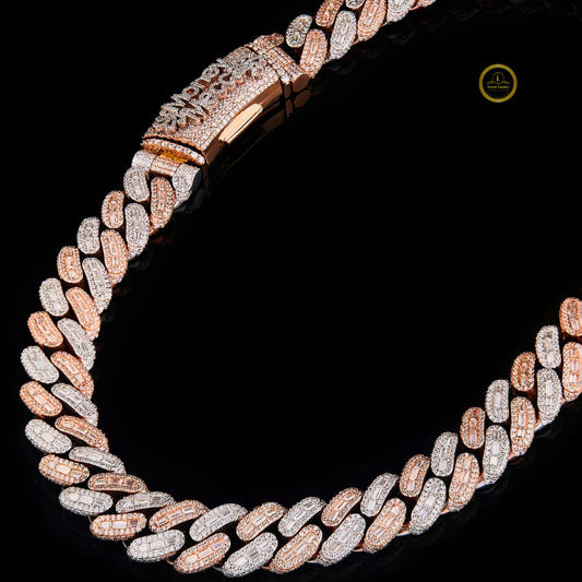 Two-Tone Diamond Miami Cuban Link Chain – Rose Gold & White Gold Iced Out Necklace
