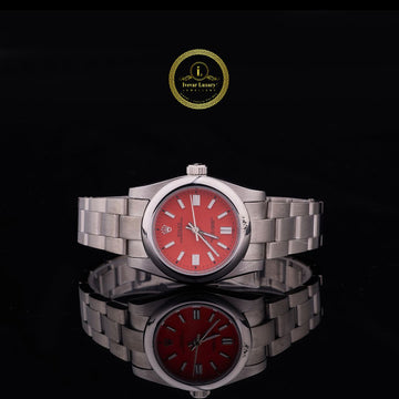 31mm Executive Petite Watch Coral Red Dial with Polished Smooth Bezel & Oyster Bracelet