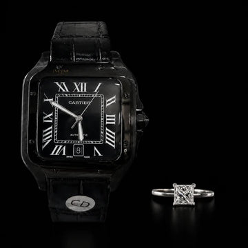 Timeless Elegance Cartier Inspired Watch & Princess Cut Moissanite Diamond Ring Set