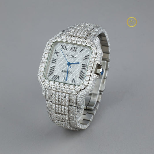 Exquisite Diamond Watch Encrusted Luxury Timepiece with Roman Numeral Dial and Dazzling Precision Craftsmanship