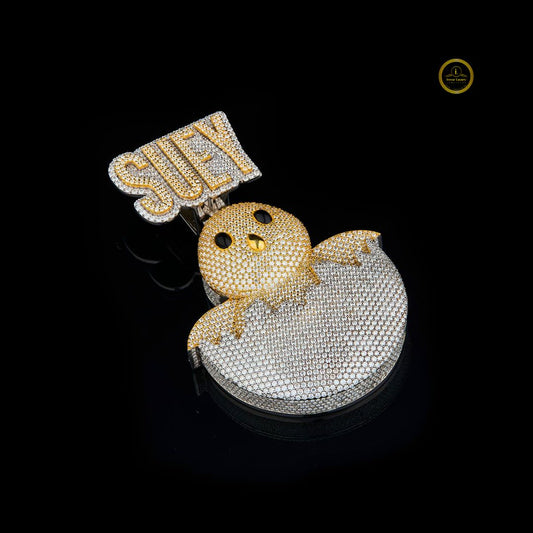 Full Round Cut Simulated Diamond Bird Pendant with Lab Grown Round Diamond By Ivevar