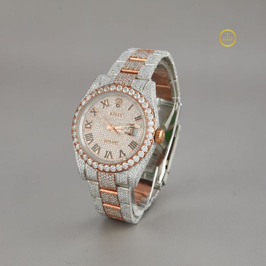 Beautiful Rose Gold Luxury Diamond Watch with Paved Dial and Roman Markers By Ivevar Luxury
