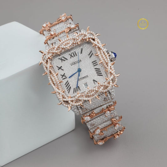 Magnificent Diamond Watch Studded Two-Tone Luxury Timepiece with Roman Dial and Intricate Rose Gold Detailing