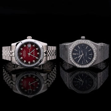 Ivevar Crimson Prestige Duo Ruby Dial Luxury Watch Moissanite Diamond Bezel Timepiece Collection