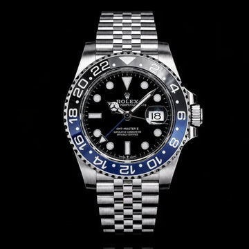 Black Dial GMT Watch with Two-Tone Ceramic Bezel