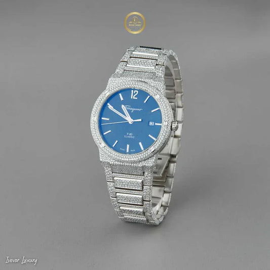 Luxury Full Iced Out Diamond Watch for Men with Sky Blue Face by Ivevar