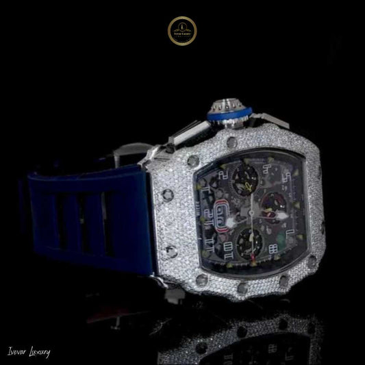 Luxury Men's Watch - Black Rubber Strap with Iced Out Diamond Face - Ivevar