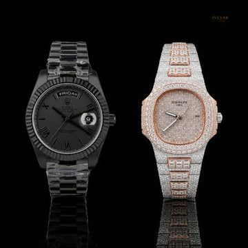Elite Diamond Inspired and Midnight Black Watch Collection Royal Luxe Timepiece Set