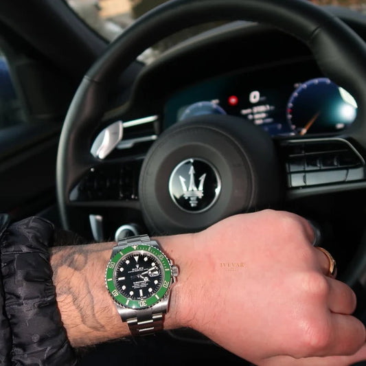 Emerald Prestige Duo Green Bezel Watch & Princess Cut Moissanite Diamond Ring Set