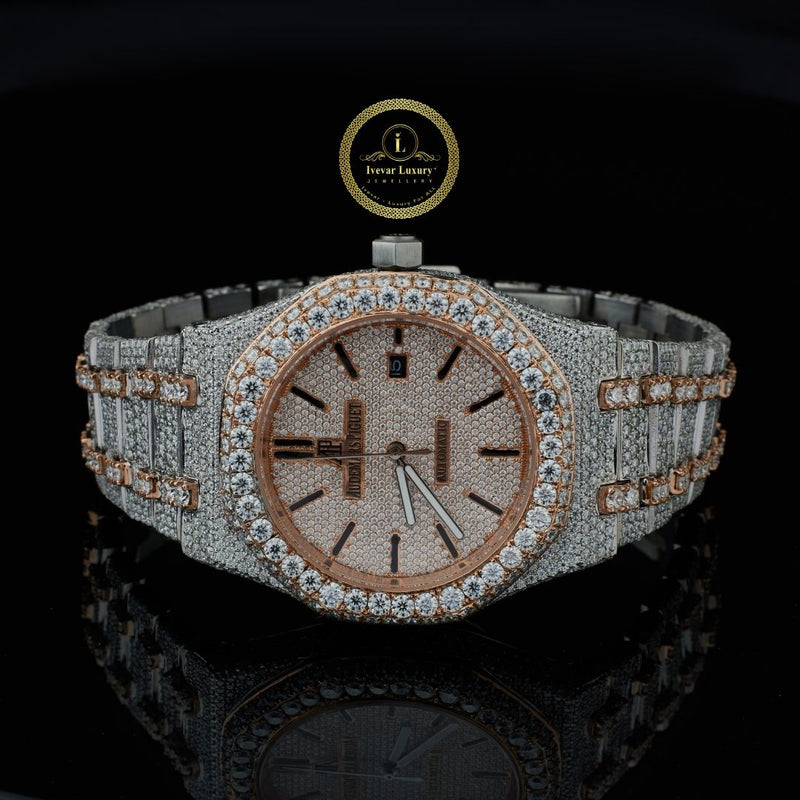 Ivevar's White Fire - D Color VVS1 Two Tone Full Iced Out Diamond Watch
