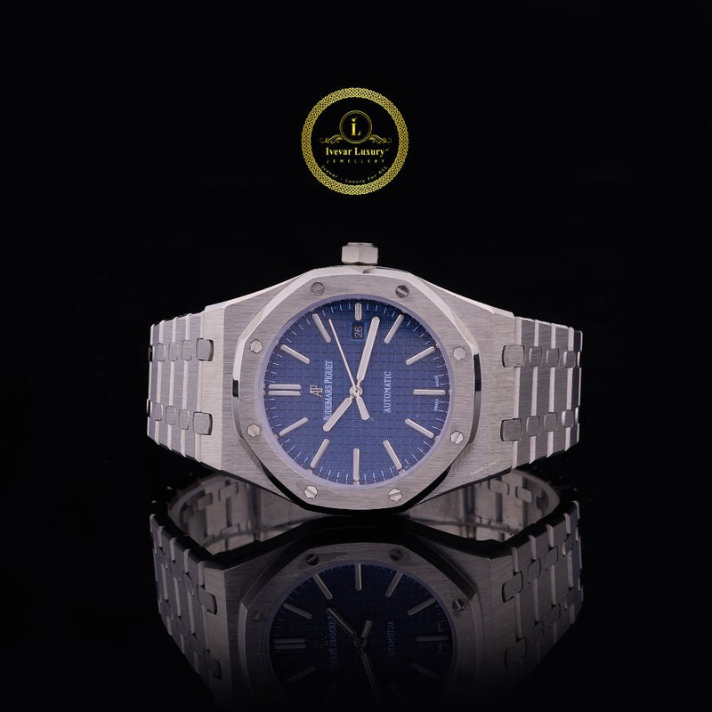 Luxury Octagonal Blue Dial Automatic Watch - Integrated Stainless Steel Bracelet