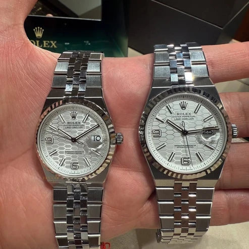 Platinum Prestige Luxury His & Hers Automatic Watch Collection Silver Honeycomb Dial Edition with Timeless Elegance