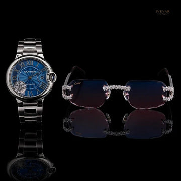 Sapphire Prestige Collection – Blue Dial Luxury Watch & Crystal Sunglasses Set By Ivevar
