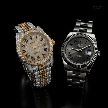 Executive Black Stainless Steel And Full Ice Out Moissanite Diamond Two Tone Luxury Watch Set For Men's