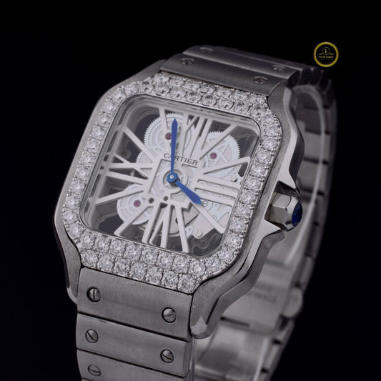 Exquisite Skeleton Luxury Timepiece with Diamond watch Studded Bezel and Precision-Engineered Stainless Steel Bracelet