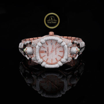 Luxury Iced Out Rose Gold Skull Watch Diamond Style Statement Wristwatch