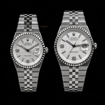 Platinum Prestige Luxury His & Hers Automatic Watch Collection Silver Honeycomb Dial Edition with Timeless Elegance