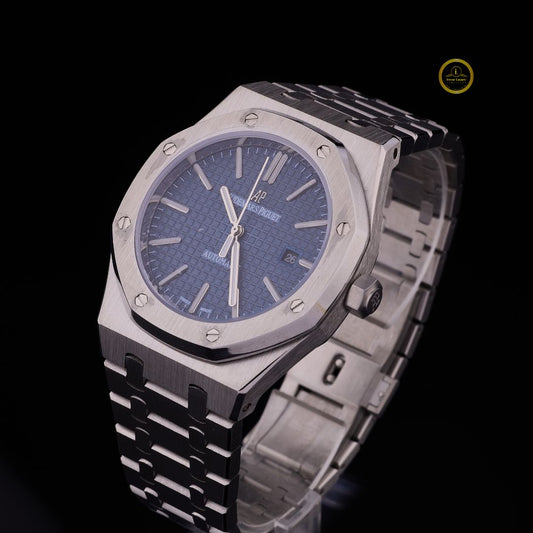 Luxury Octagonal Blue Dial Automatic Watch - Integrated Stainless Steel Bracelet