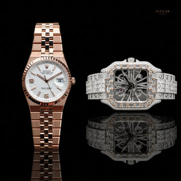 Heritage Collection Classic Rose Gold And Stainless Steel Skeleton Moissanite Baguette Diamond Design