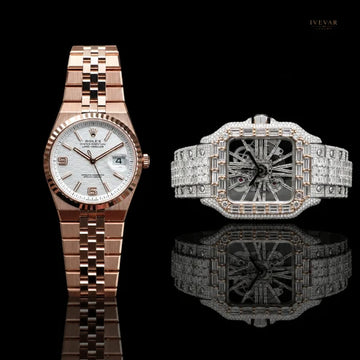 Heritage Collection Classic Rose Gold And Stainless Steel Skeleton Moissanite Baguette Diamond Design