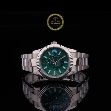 Elite Sky-Edition Executive Watch Emerald Green Dial with Fluted Bezel & Oyster Bracelet
