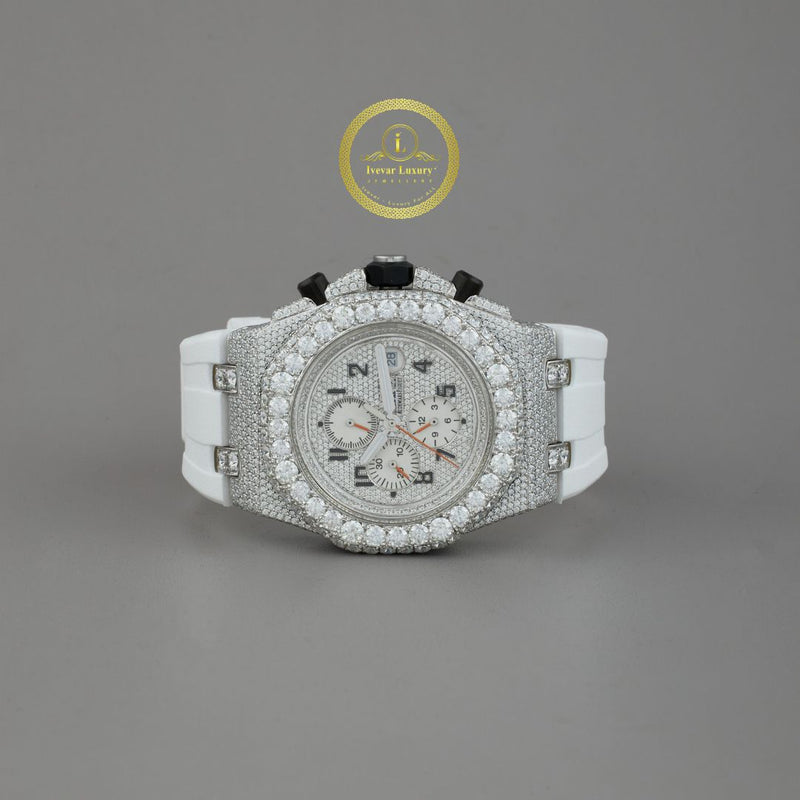 White Rubbur band With half Ice Out in Diamond Watch by Ivevar.