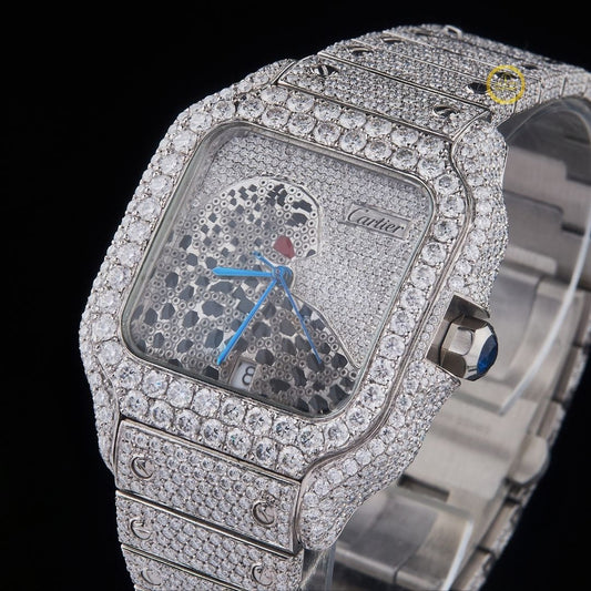 Opulent Diamond Watch Encrusted Timepiece with Artistic Panther Motif and Precision Stainless Steel Design