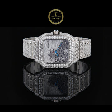 Opulent Diamond Watch Encrusted Timepiece with Artistic Panther Motif and Precision Stainless Steel Design