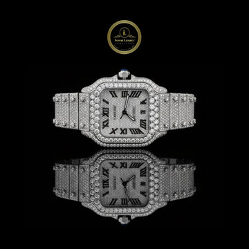 Magnificent Fully Iced-Out Diamond Timepiece with Bold Black Roman Numerals and Exquisite Luxury Design