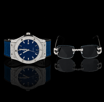Prestige Collection Luxury Green Dial Timepiece And Signature Moissanite Diamond Eyewear Set