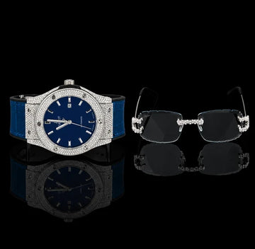 Prestige Collection Luxury Green Dial Timepiece And Signature Moissanite Diamond Eyewear Set
