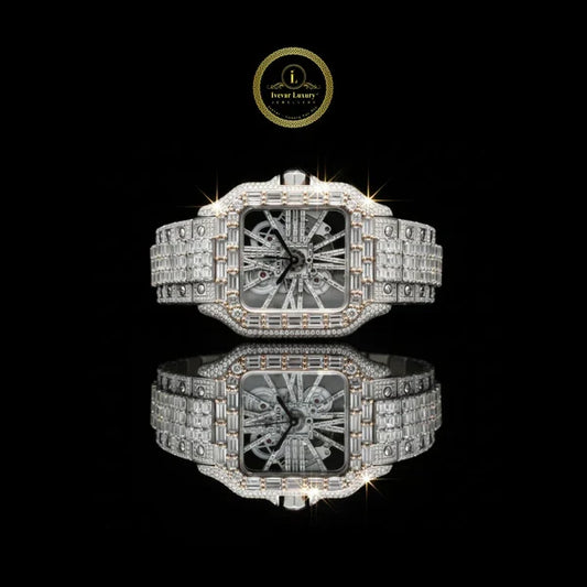 Heritage Collection Classic Rose Gold And Stainless Steel Skeleton Moissanite Baguette Diamond Design