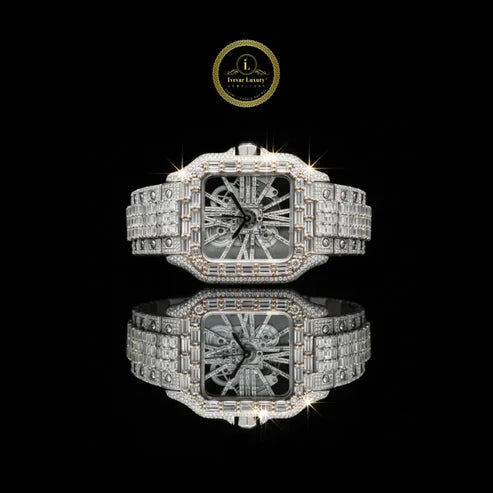 Heritage Collection Classic Rose Gold And Stainless Steel Skeleton Moissanite Baguette Diamond Design