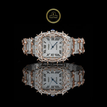 Magnificent Diamond Watch Studded Two-Tone Luxury Timepiece with Roman Dial and Intricate Rose Gold Detailing