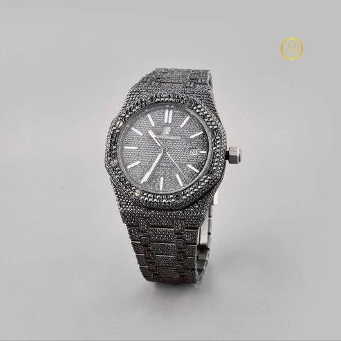 Full Iced Out Black Diamond Watch with Pavé Dial & Black Diamond Bezel