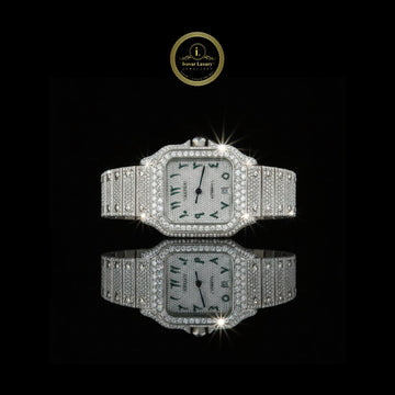 Stunning Diamond Set Luxury Watch with Emerald Green Numerals and Pave Dial Design