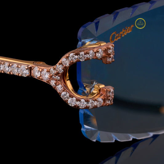 Hand-Crafted Iced Gold Decor Eyewear – Blue Beveled Lenses By Ivevar