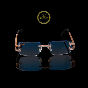 Hand-Crafted Iced Gold Decor Eyewear – Blue Beveled Lenses By Ivevar