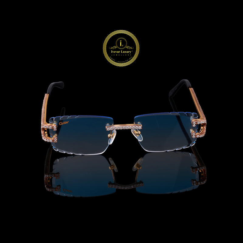 Hand-Crafted Iced Gold Decor Eyewear – Blue Beveled Lenses By Ivevar