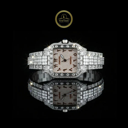 Luxury Statement Watch Duo – Silver Baguette Full Iced Automatic And Black Chronograph Watch