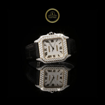 Exquisite Diamond Watch-Studded Square Luxury Timepiece with Roman Numerals and Black Leather Strap
