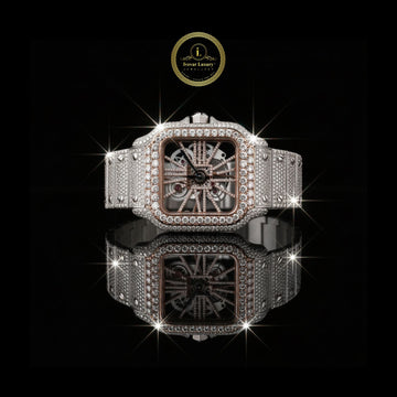 Exquisite Skeleton Diamond Luxury Watch with Square Case and Fully Iced-Out Bracelet
