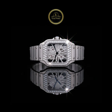 Exquisite Skeleton Luxury Timepiece with Diamond watch Studded Bezel and Precision-Engineered Stainless Steel Bracelet