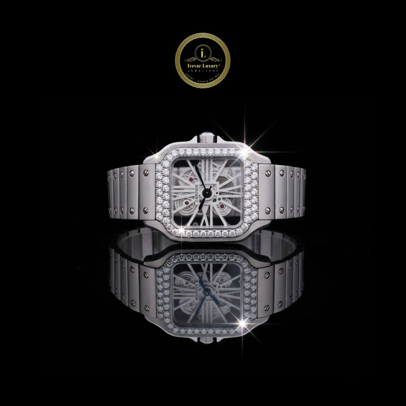Exquisite Skeleton Luxury Timepiece with Diamond watch Studded Bezel and Precision-Engineered Stainless Steel Bracelet