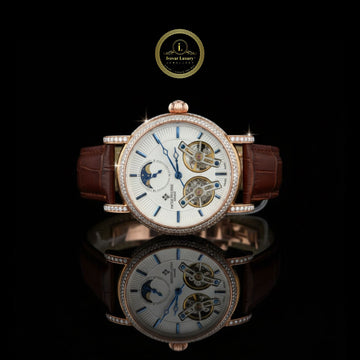 Luxurious Diamond Watch with Diamonds & Leather Strap – Elegant Mechanical Timepiece