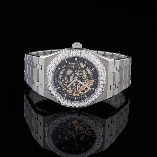 Royal Skeleton Moissanite Diamond Watch Collection Blue Sapphire Edition