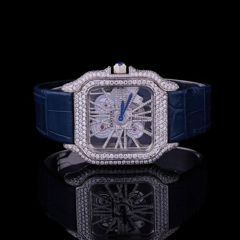Sapphire Diamond Legacy Collection Luxury Blue Dial Timepiece & Skeleton Moissanite Diamond Masterpiece Duo