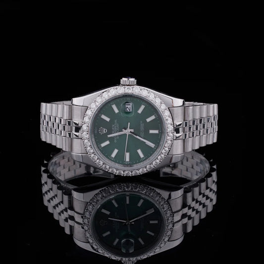 Ivevar Collection Moissanite Diamond Green Dial And Classic Roman Luxury Watch Set